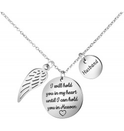 Memorial Gifts Sympathy Necklace for Loss of Dad Mom Husband Remembrance Jewelry Angel Wings Silver Stainless Steel Pendant H...