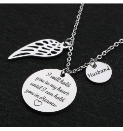 Memorial Gifts Sympathy Necklace for Loss of Dad Mom Husband Remembrance Jewelry Angel Wings Silver Stainless Steel Pendant H...