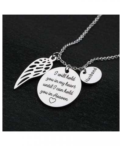 Memorial Gifts Sympathy Necklace for Loss of Dad Mom Husband Remembrance Jewelry Angel Wings Silver Stainless Steel Pendant H...