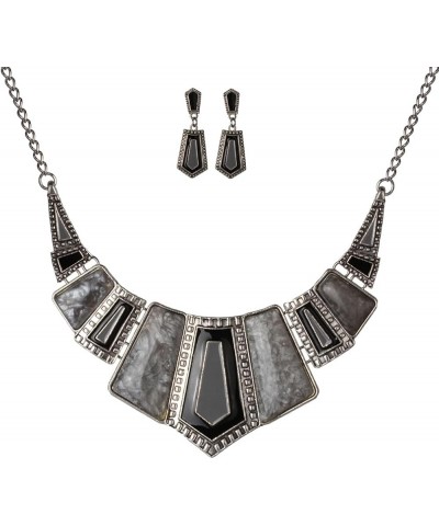 Vintage Ethnic Tibetan Silver Irregular Rhinestone Bib Collar Earrings Necklace Jewelry Set Grey $7.79 Jewelry Sets