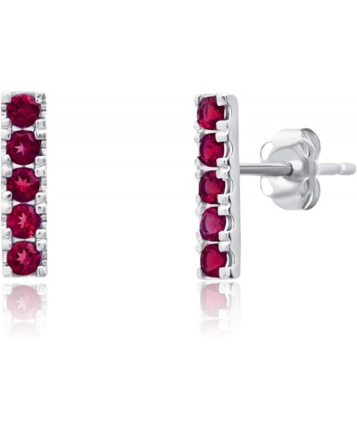 14k Yellow or White Gold Small Gemstone Bar Stud Earrings for Women with Push Backs and Birthstones Created Ruby White Gold $...