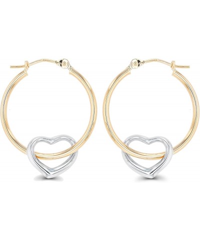 14K Gold Solid Hypoallergenic Heart Hoop Earrings - Tricolor Gold, Two Tone, Heart Shaped, Triple Heart, Shrimp Hoops Two Ton...