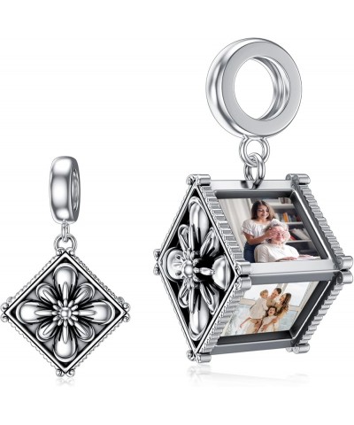 Photo Charm Bead That Hold 4 Picture Sterling Silver Personalized Photo Charm Bead Customized Four Sides Picture Bead Fit Sna...