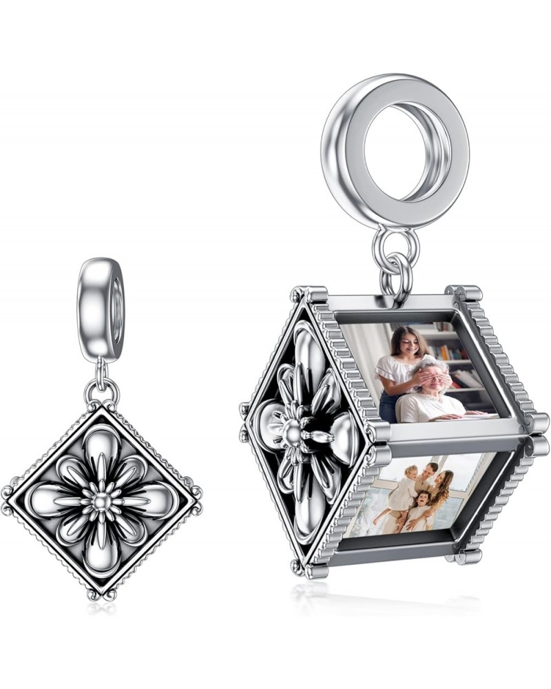 Photo Charm Bead That Hold 4 Picture Sterling Silver Personalized Photo Charm Bead Customized Four Sides Picture Bead Fit Sna...