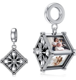 Photo Charm Bead That Hold 4 Picture Sterling Silver Personalized Photo Charm Bead Customized Four Sides Picture Bead Fit Sna...