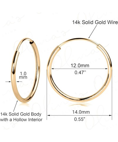 14k White or Yellow Gold Lightweight Endless Hoop Earrings (10-20mm) True 1.0mm width. Piercing to Lobe, Upper-Lobe for a Wom...