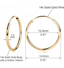 14k White or Yellow Gold Lightweight Endless Hoop Earrings (10-20mm) True 1.0mm width. Piercing to Lobe, Upper-Lobe for a Wom...