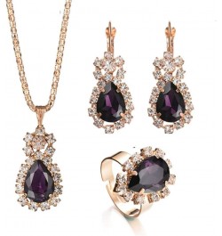 Atmneris Women Teardrop Crystals Jewelry Sets Open Ring, Earring & Pendant Necklace High Polished Elegant Jewelry Gifts,Purpl...