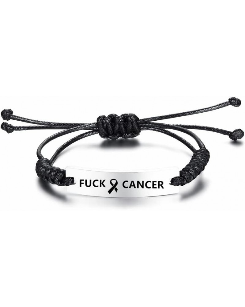 Fuck Cancer Bracelet Inspirational Gift for Her,Stainless Steel Adjust Cord Motivational Encouragement ID Bracelet Mantra Quo...