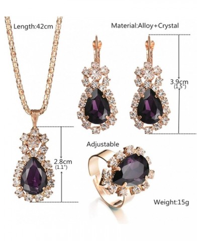 Atmneris Women Teardrop Crystals Jewelry Sets Open Ring, Earring & Pendant Necklace High Polished Elegant Jewelry Gifts,Purpl...