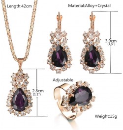 Atmneris Women Teardrop Crystals Jewelry Sets Open Ring, Earring & Pendant Necklace High Polished Elegant Jewelry Gifts,Purpl...