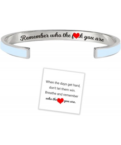 Remember Who The You Are Motivational Color Bangle, Engraved Inspirational Message Fashion Cuff Bracelet, Personalized Openin...