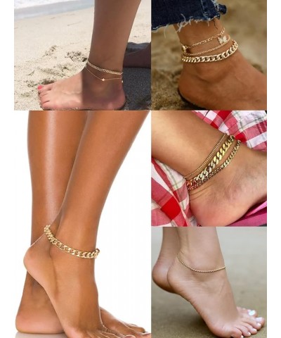 Gold Ankle Bracelets for Women Flat Mariner Cuban Rope Snake Anklet 18K Gold Plated Foot Chain Cuban Link Adjustable Ankle Br...