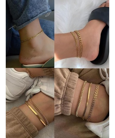 Gold Ankle Bracelets for Women Flat Mariner Cuban Rope Snake Anklet 18K Gold Plated Foot Chain Cuban Link Adjustable Ankle Br...