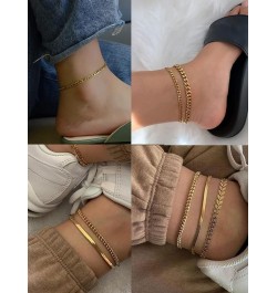 Gold Ankle Bracelets for Women Flat Mariner Cuban Rope Snake Anklet 18K Gold Plated Foot Chain Cuban Link Adjustable Ankle Br...