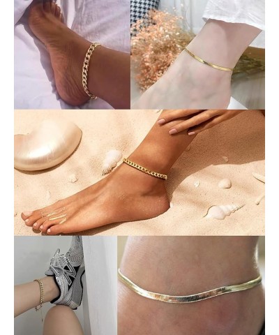 Gold Ankle Bracelets for Women Flat Mariner Cuban Rope Snake Anklet 18K Gold Plated Foot Chain Cuban Link Adjustable Ankle Br...