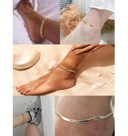 Gold Ankle Bracelets for Women Flat Mariner Cuban Rope Snake Anklet 18K Gold Plated Foot Chain Cuban Link Adjustable Ankle Br...