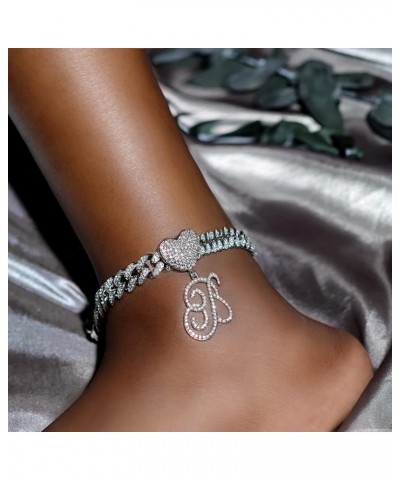 13mm Silver Cuban Link Anklets for Women Cursive Pendant Miami Cuban Link Chain Ankle Bracelets for Women Hip Hop Iced Out Le...