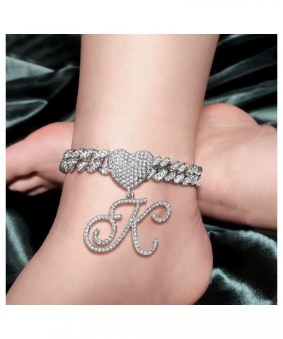 13mm Silver Cuban Link Anklets for Women Cursive Pendant Miami Cuban Link Chain Ankle Bracelets for Women Hip Hop Iced Out Le...