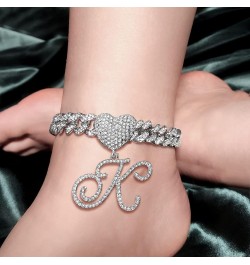 13mm Silver Cuban Link Anklets for Women Cursive Pendant Miami Cuban Link Chain Ankle Bracelets for Women Hip Hop Iced Out Le...