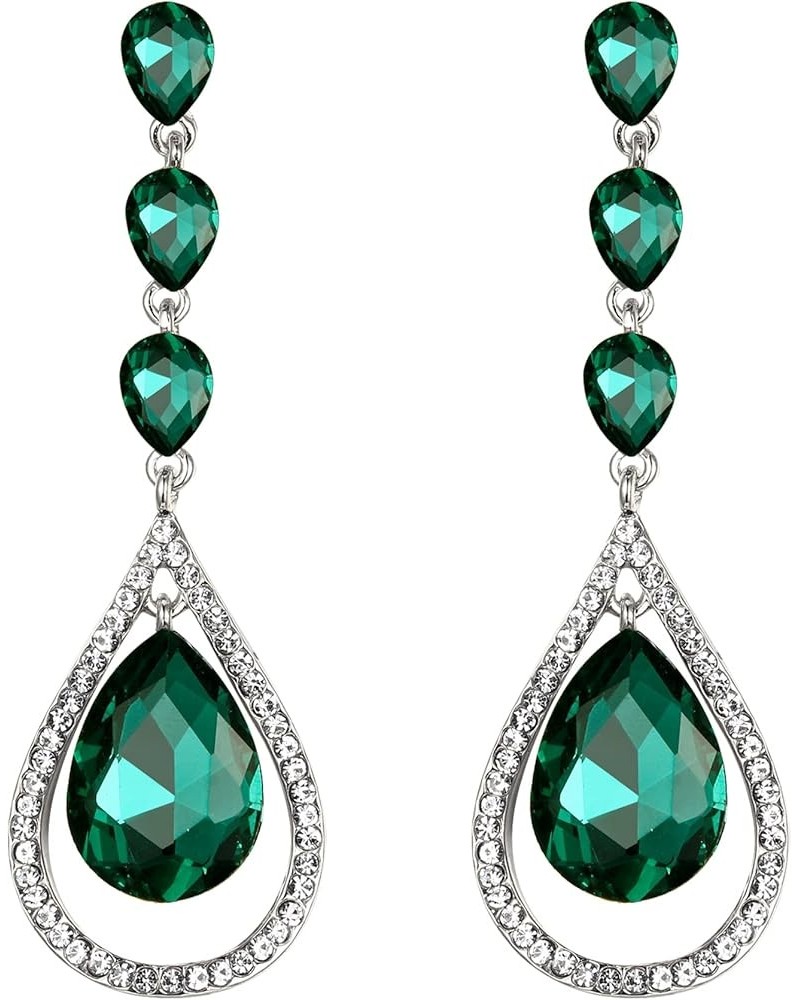 Austrian Crystal Bridal Hollow-out Teardrop Pierced Dangle Earrings Green Silver-Tone $13.91 Earrings