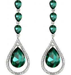 Austrian Crystal Bridal Hollow-out Teardrop Pierced Dangle Earrings Green Silver-Tone $13.91 Earrings