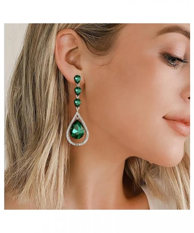 Austrian Crystal Bridal Hollow-out Teardrop Pierced Dangle Earrings Green Silver-Tone $13.91 Earrings