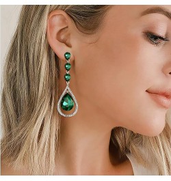 Austrian Crystal Bridal Hollow-out Teardrop Pierced Dangle Earrings Green Silver-Tone $13.91 Earrings