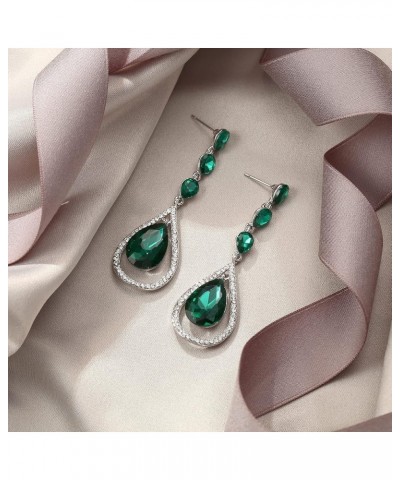 Austrian Crystal Bridal Hollow-out Teardrop Pierced Dangle Earrings Green Silver-Tone $13.91 Earrings