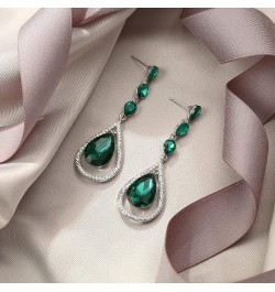 Austrian Crystal Bridal Hollow-out Teardrop Pierced Dangle Earrings Green Silver-Tone $13.91 Earrings