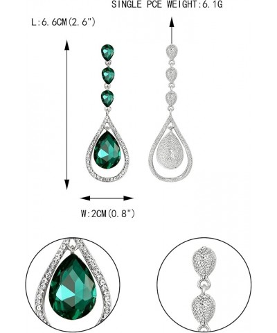 Austrian Crystal Bridal Hollow-out Teardrop Pierced Dangle Earrings Green Silver-Tone $13.91 Earrings