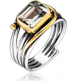 Rectangular Cut Gemstone And 0.4 inch Cultured Button Pearl in 18K Gold Plated Casting Sterling Silver Ring prasiolite quartz...