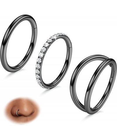 3pcs Nose Rings Hoops - 316L Surgical Steel Double Hoop Nose Rings 16G/18G/20G Hinged CZ Conch Piercing Jewelry Septum Clicke...