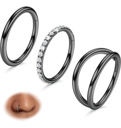 3pcs Nose Rings Hoops - 316L Surgical Steel Double Hoop Nose Rings 16G/18G/20G Hinged CZ Conch Piercing Jewelry Septum Clicke...