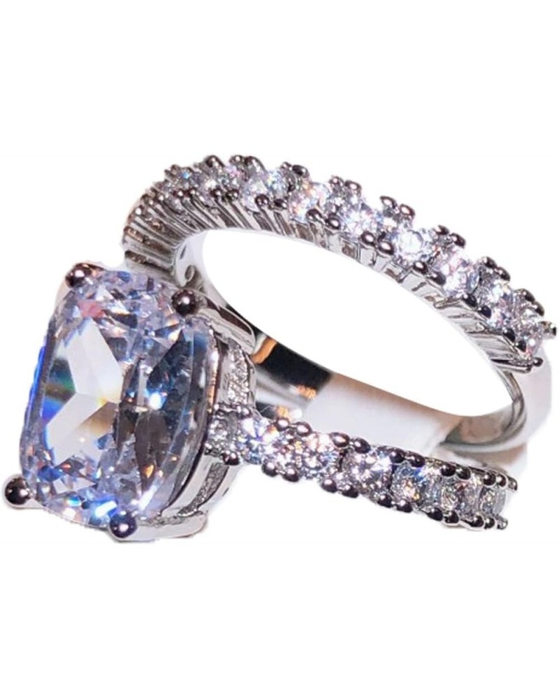 18K White Gold Plated Cubic Zirconia Two-in-One Halo Wedding Engagement Promise Eternity Ring for Women(10) 6 $14.20 Rings