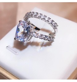 18K White Gold Plated Cubic Zirconia Two-in-One Halo Wedding Engagement Promise Eternity Ring for Women(10) 6 $14.20 Rings