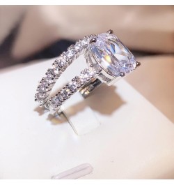 18K White Gold Plated Cubic Zirconia Two-in-One Halo Wedding Engagement Promise Eternity Ring for Women(10) 6 $14.20 Rings