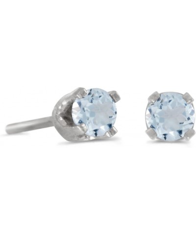 3 mm Petite Round Genuine Aquamarine Stud Earrings in 14k White Gold $32.47 Earrings