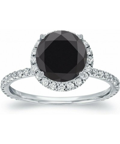 3Ct Round Cut Black Simulated Diamond CZ Solitaire Halo Engagement Ring for Women White Gold Plated $34.44 Rings