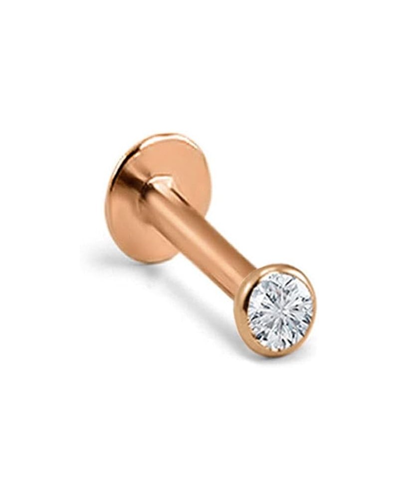 14k Solid Rose Gold Threadless Push Pin Nose Ring Stud 1.5mm, 2mm, 2.5mm or 3mm Bezel CZ 18G, 16G 2.5mm CZ-18G-5/16" Post $16...