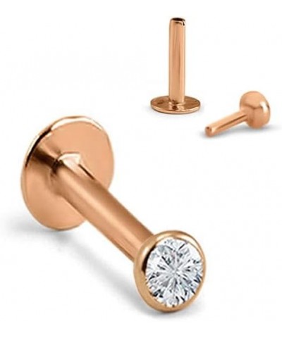 14k Solid Rose Gold Threadless Push Pin Nose Ring Stud 1.5mm, 2mm, 2.5mm or 3mm Bezel CZ 18G, 16G 2.5mm CZ-18G-5/16" Post $16...