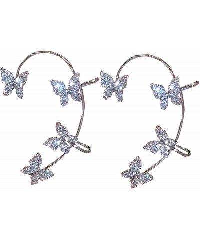 Women Butterfly Earrings Cuffs Wraps Clip Earrings Butterfly Rhinestone Jewelry Temperament Arc Ear Cuffs Zinc Butterfly Ear ...