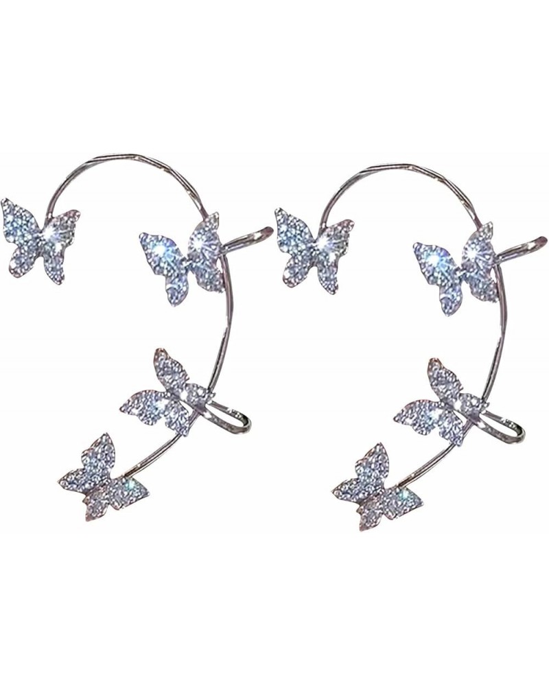 Women Butterfly Earrings Cuffs Wraps Clip Earrings Butterfly Rhinestone Jewelry Temperament Arc Ear Cuffs Zinc Butterfly Ear ...