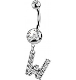 Initial Belly Button Rings- 316L Surgical Steel- 14G(1.6mm)- AAA+ CZ Crystals- Silver A-Z Letter Belly Button Rings Initial W...