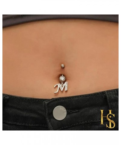 Initial Belly Button Rings- 316L Surgical Steel- 14G(1.6mm)- AAA+ CZ Crystals- Silver A-Z Letter Belly Button Rings Initial W...