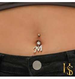 Initial Belly Button Rings- 316L Surgical Steel- 14G(1.6mm)- AAA+ CZ Crystals- Silver A-Z Letter Belly Button Rings Initial W...