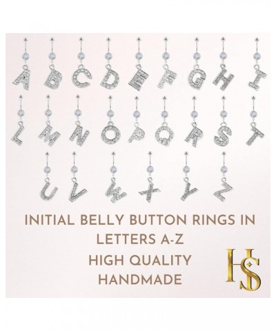 Initial Belly Button Rings- 316L Surgical Steel- 14G(1.6mm)- AAA+ CZ Crystals- Silver A-Z Letter Belly Button Rings Initial W...