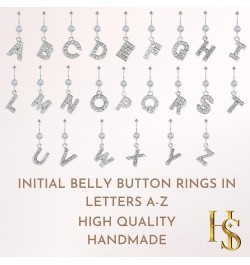 Initial Belly Button Rings- 316L Surgical Steel- 14G(1.6mm)- AAA+ CZ Crystals- Silver A-Z Letter Belly Button Rings Initial W...