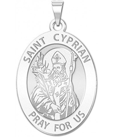 Saint Cyprian Oval Religious Medal - in Sterling Silver and 10K or 14K Gold 3/4 Inch X 1 Inch Medal With Engraving Solid 14k ...