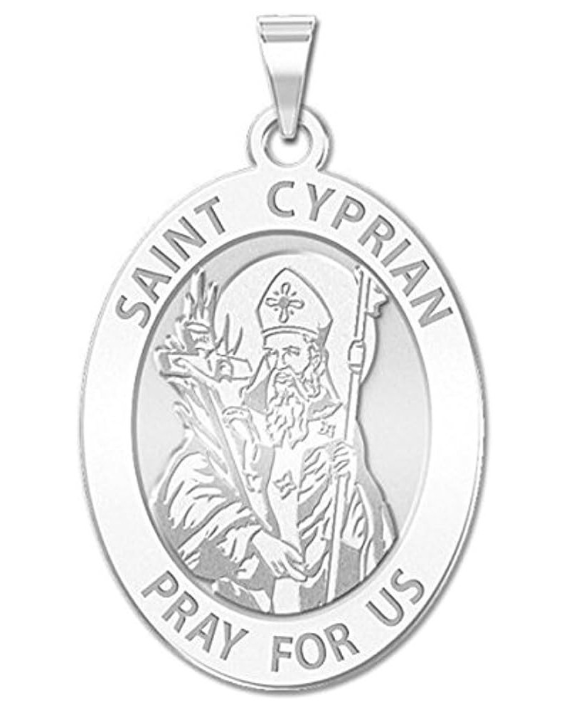 Saint Cyprian Oval Religious Medal - in Sterling Silver and 10K or 14K Gold 3/4 Inch X 1 Inch Medal With Engraving Solid 14k ...